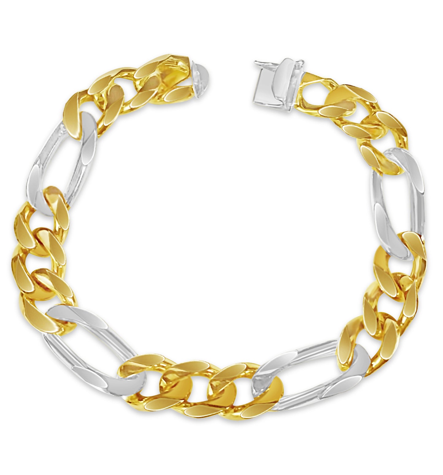 Figaro Solid White/Yellow/Rose Gold Handmade Bracelet , 12mm, 6.5-10 Inch