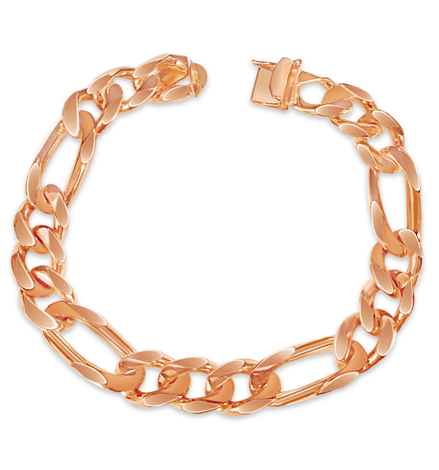 Figaro Solid White/Yellow/Rose Gold Handmade Bracelet , 12mm, 6.5-10 Inch