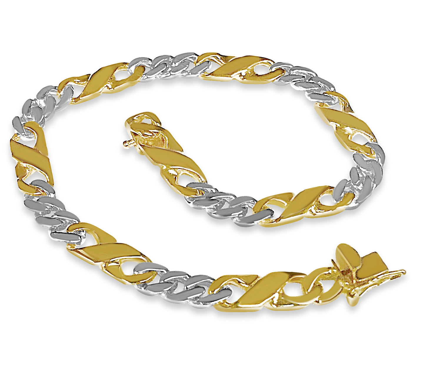 XO Curb Solid White/Yellow/Rose Gold Handmade Bracelet , 6mm, 6.5-10 Inch