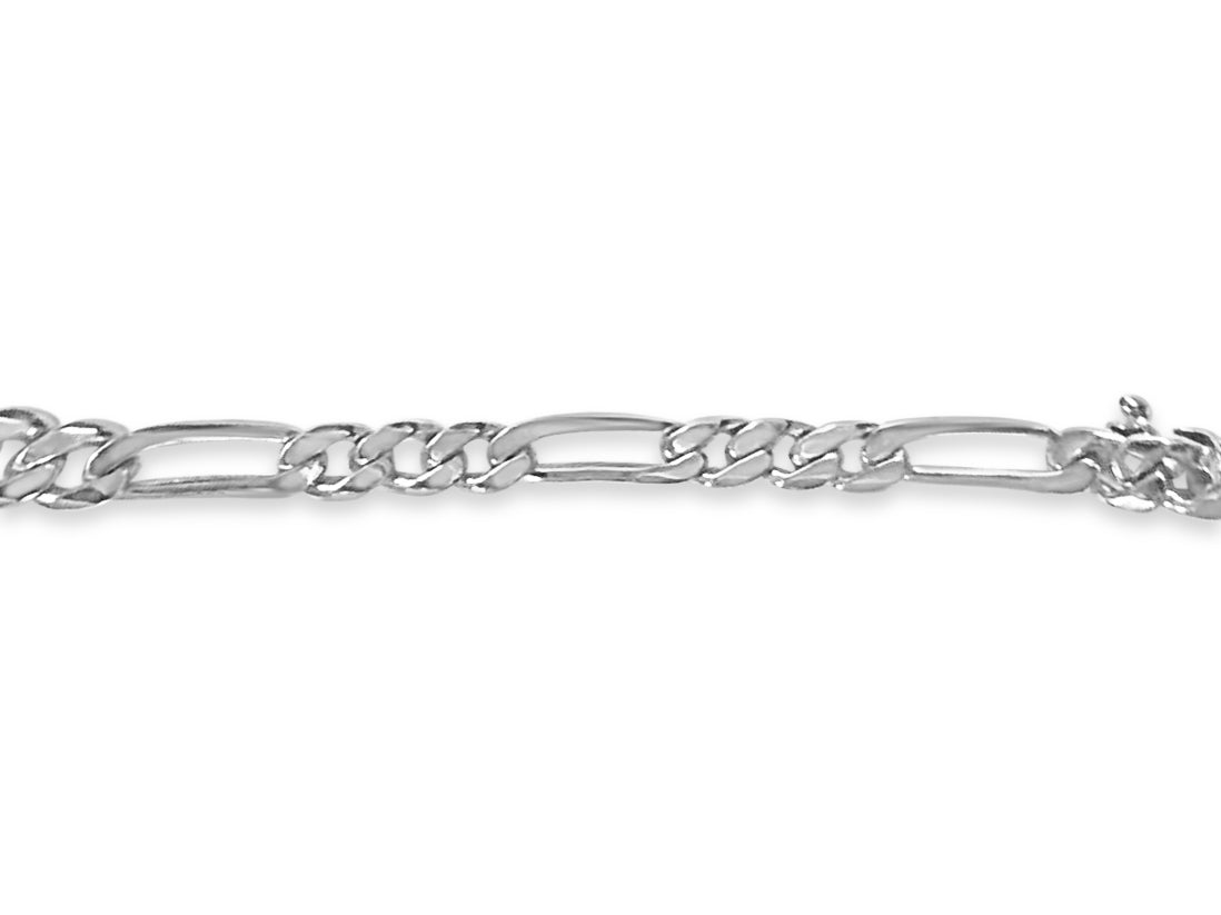Figaro Solid White/Yellow/Rose Gold Handmade Bracelet , 5mm, 6.5-10 Inch