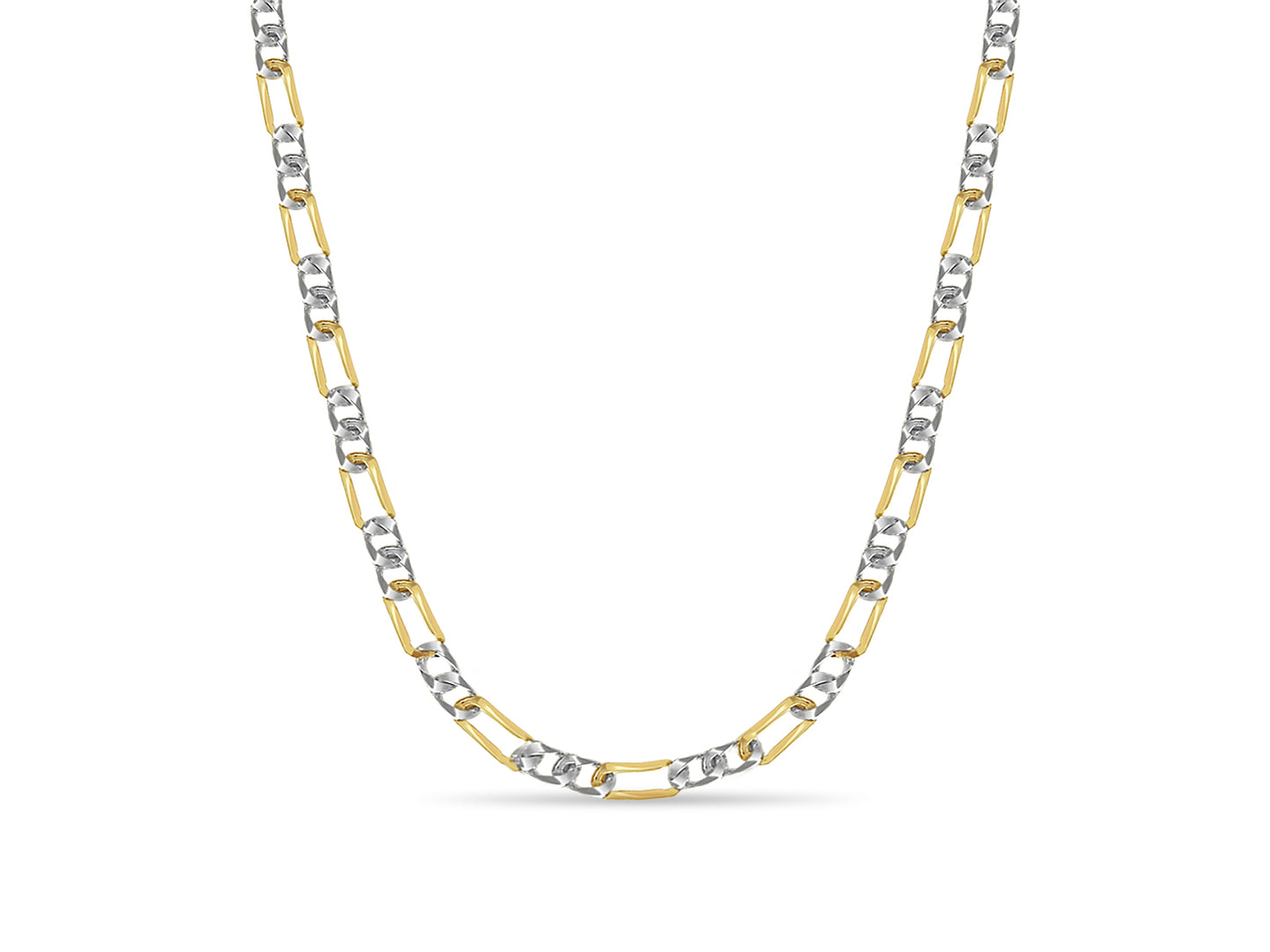 Figaro Solid White/Yellow/Rose Gold Handmade Necklace , 7mm, 16-30 Inch
