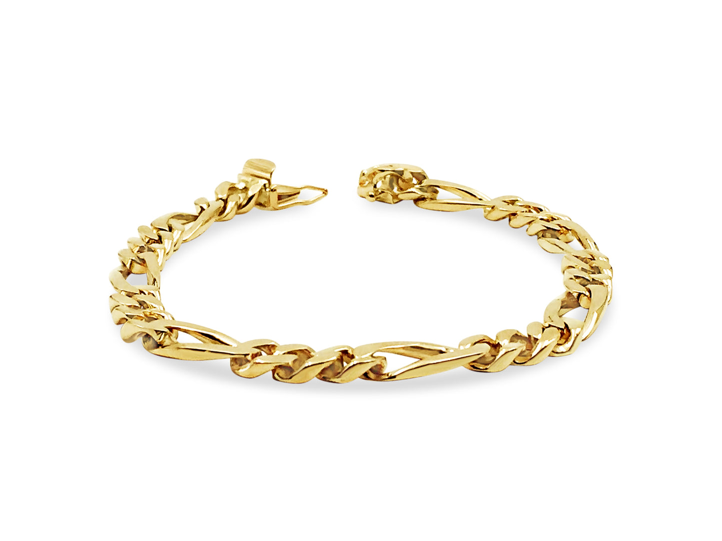 Figaro Solid White/Yellow/Rose Gold Handmade Bracelet , 7mm, 6.5-10 Inch