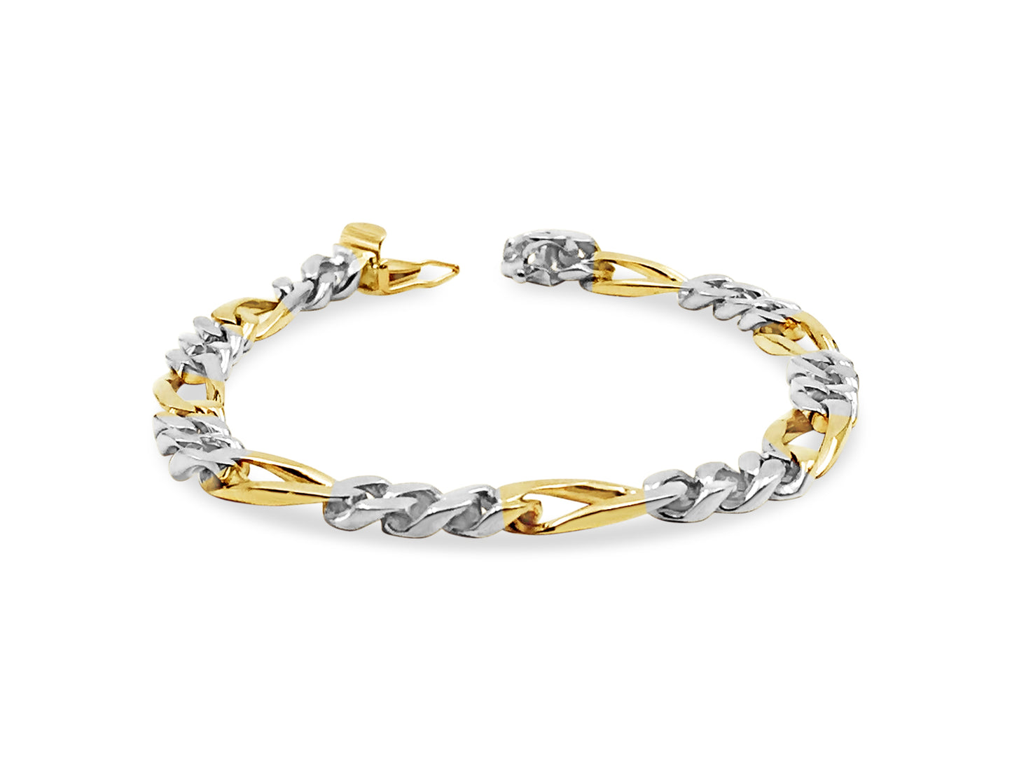 Figaro Solid White/Yellow/Rose Gold Handmade Bracelet , 7mm, 6.5-10 Inch