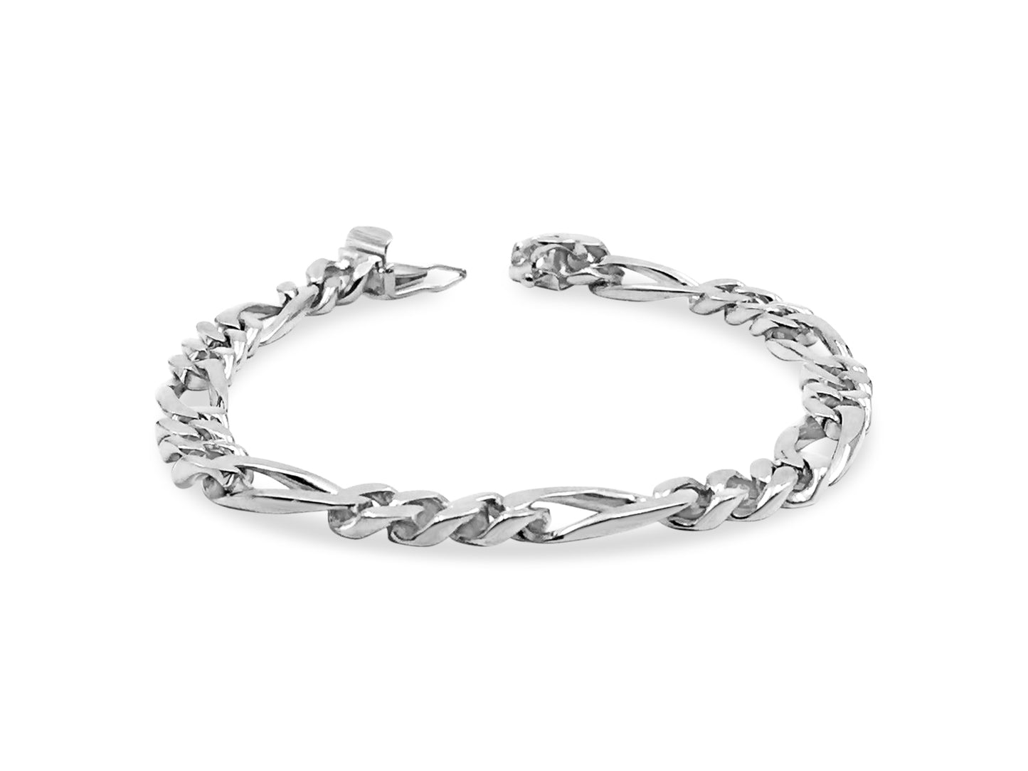 Figaro Solid White/Yellow/Rose Gold Handmade Bracelet , 7mm, 6.5-10 Inch
