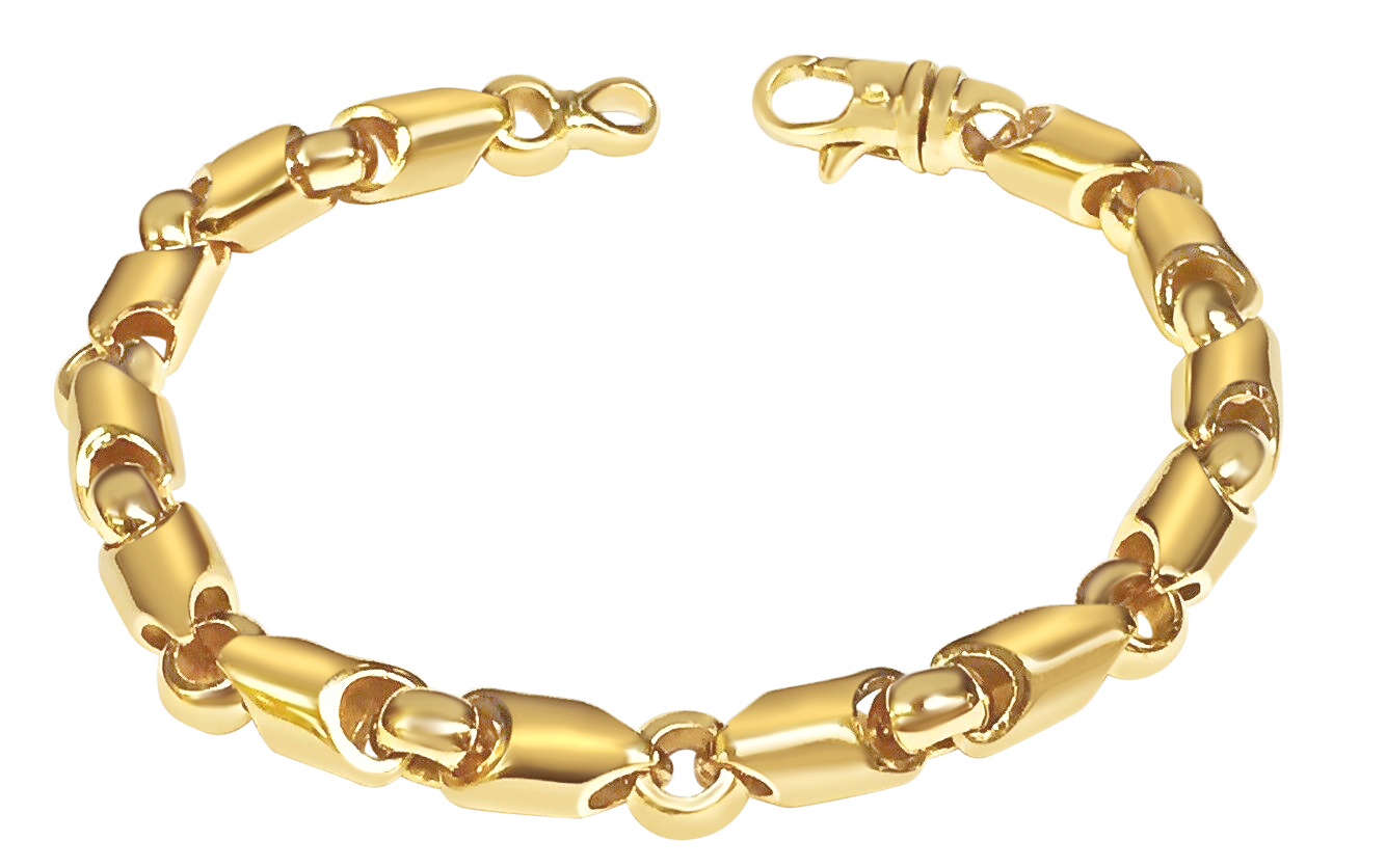 Fancy Tube Solid White/Yellow/Rose Gold Handmade Bracelet , 8mm, 6.5-10 Inch