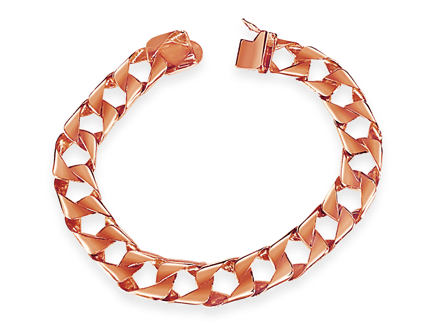 Curb Solid White/Yellow/Rose Gold Handmade Bracelet , 11mm, 6.5-10 Inch