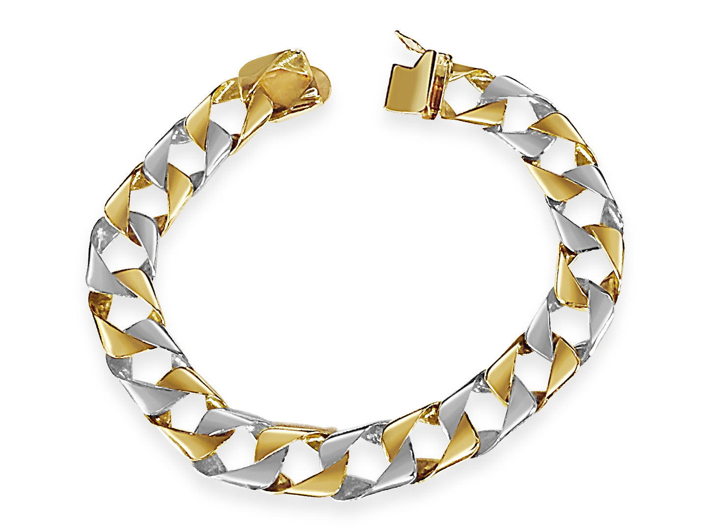 Curb Solid White/Yellow/Rose Gold Handmade Bracelet , 11mm, 6.5-10 Inch