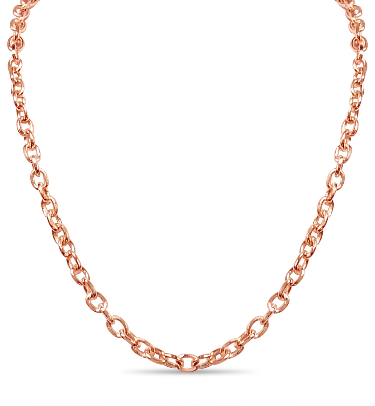 Fancy Rolo Solid White/Yellow/Rose Gold Handmade Necklace , 6mm, 16-30 Inch