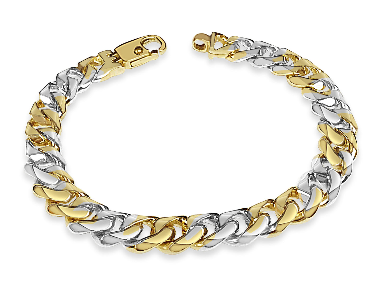 Curb Solid White/Yellow/Rose Gold Handmade Bracelet , 11mm, 6.5-10 Inch