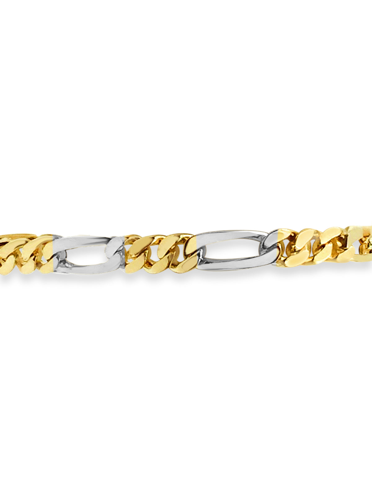 Figaro Solid White/Yellow/Rose Gold Handmade Bracelet , 7mm, 6.5-10 Inch