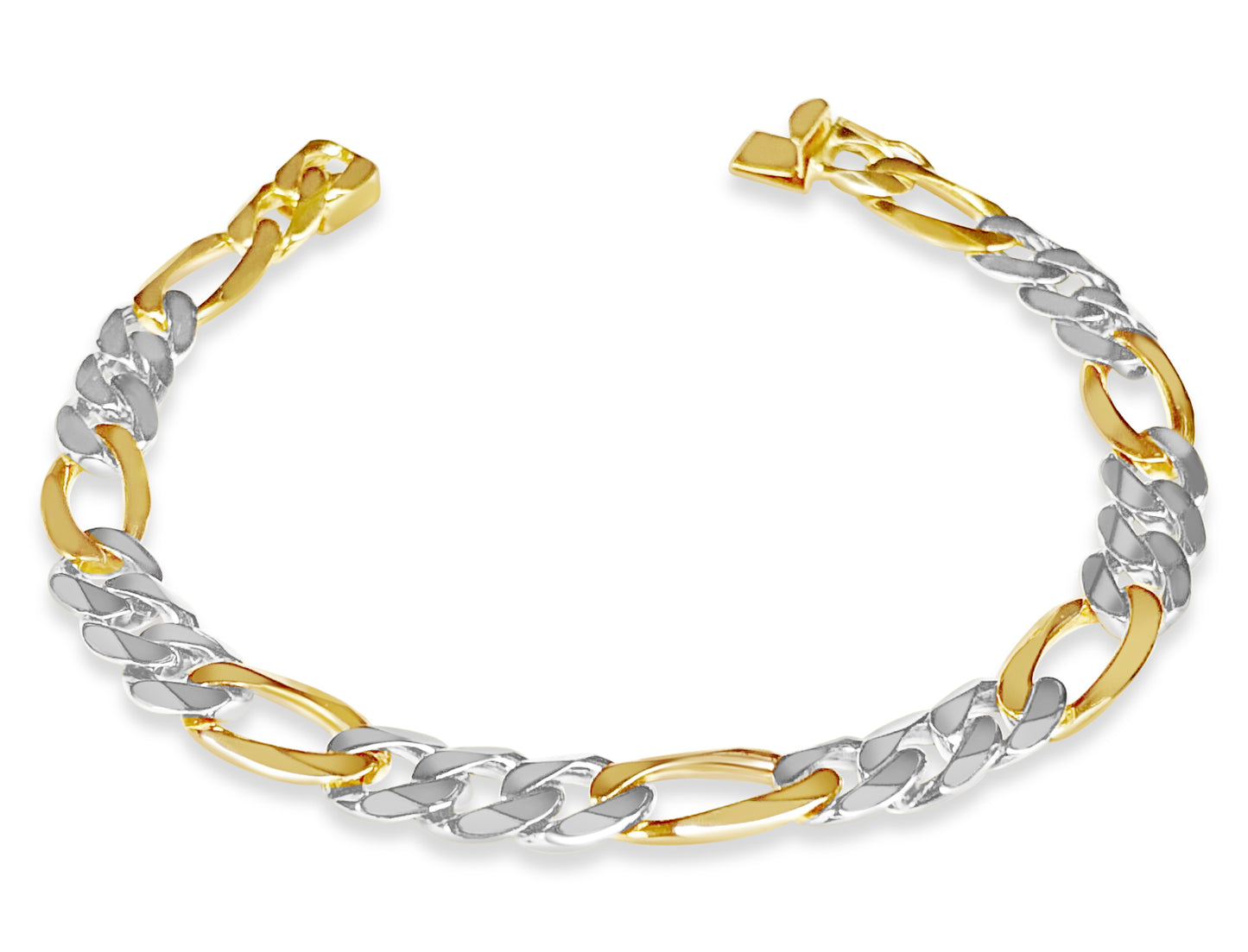 Figaro Solid White/Yellow/Rose Gold Handmade Bracelet , 9mm, 6.5-10 Inch