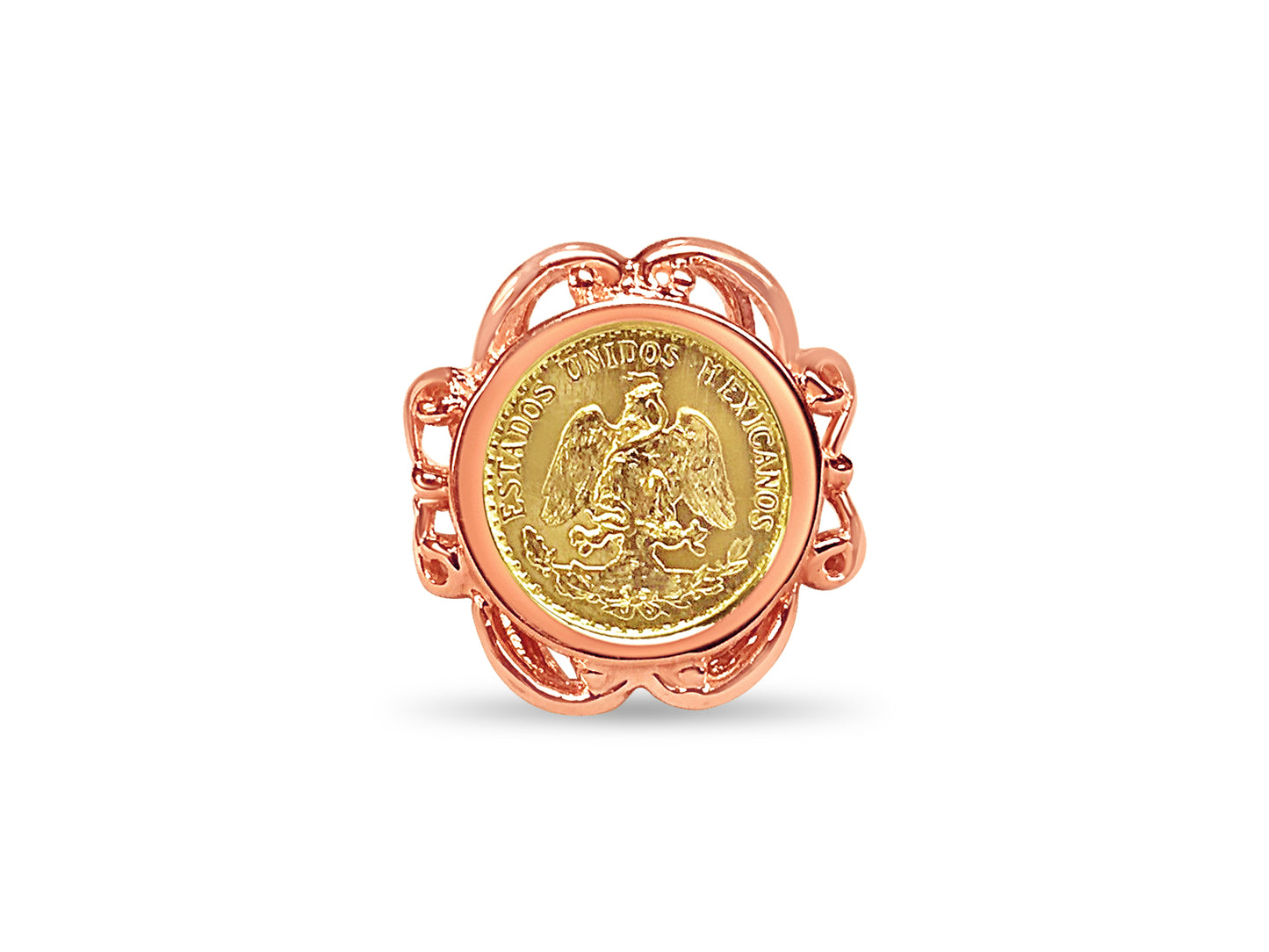 Fancy Ladies Solid White/Yellow/Rose Gold Handmade Coin Ring , Dos Pesos Coin ,