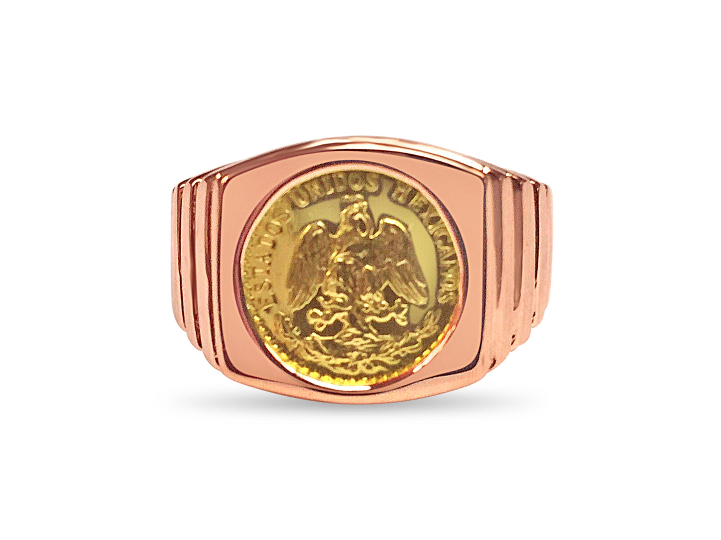 Fancy Solid White/Yellow/Rose Gold Handmade Coin Ring , Dos Pesos Coin ,