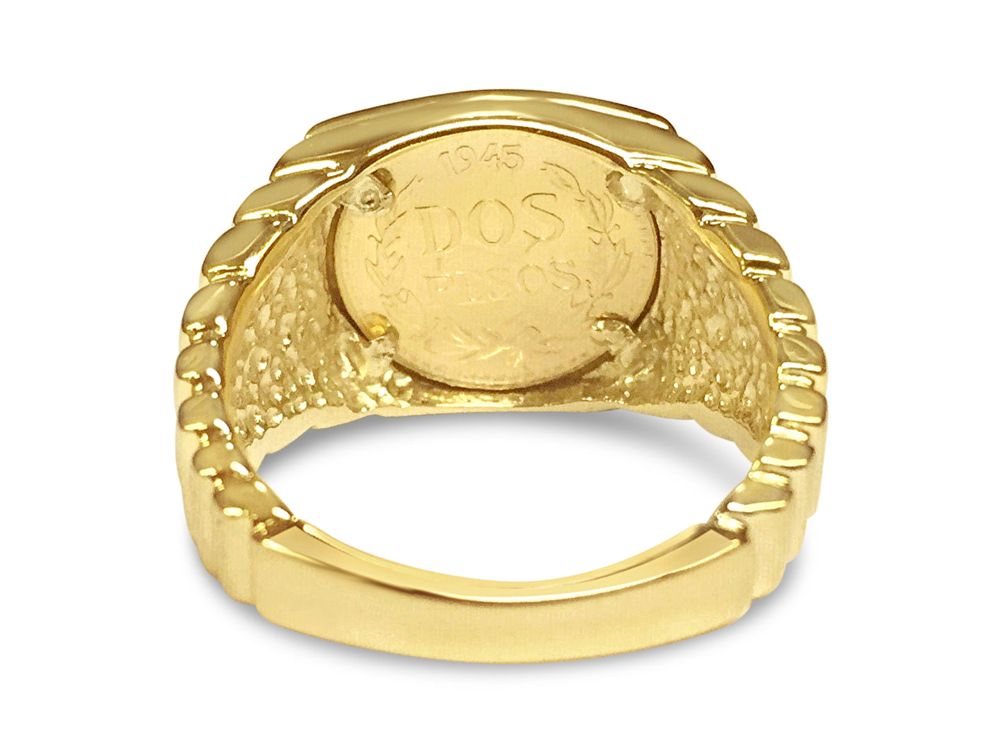 Fancy Solid White/Yellow/Rose Gold Handmade Coin Ring , Dos Pesos Coin ,