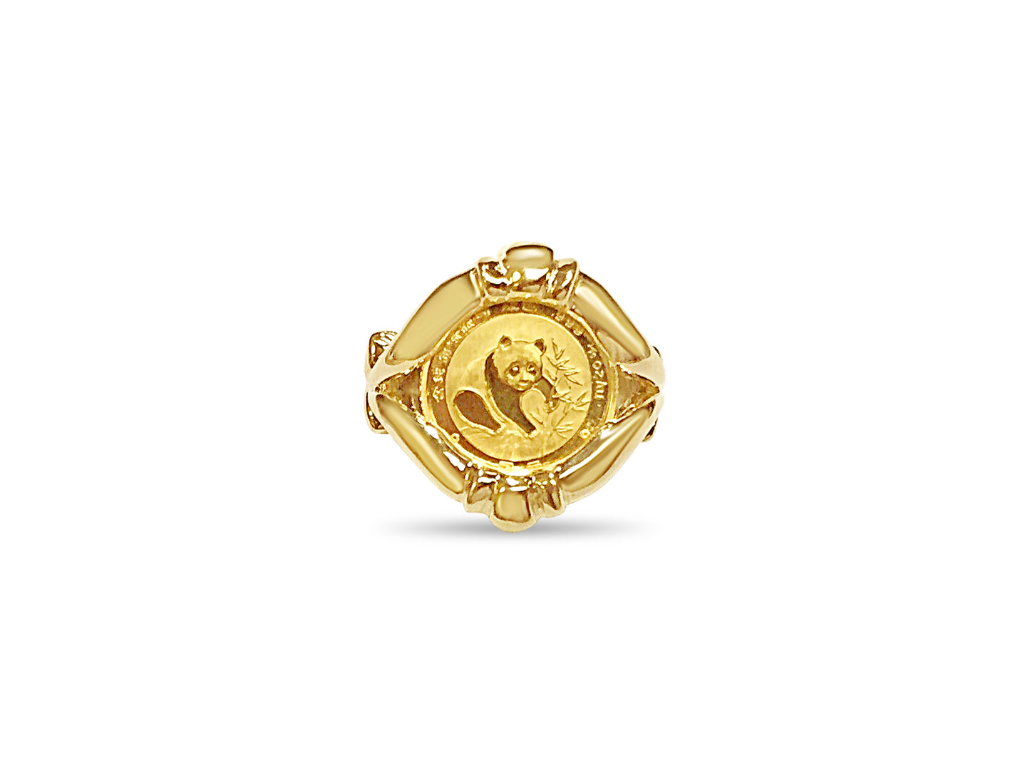 Fancy Solid White/Yellow/Rose Gold Handmade Coin Ring , Chinese Panda Bear Coin ,