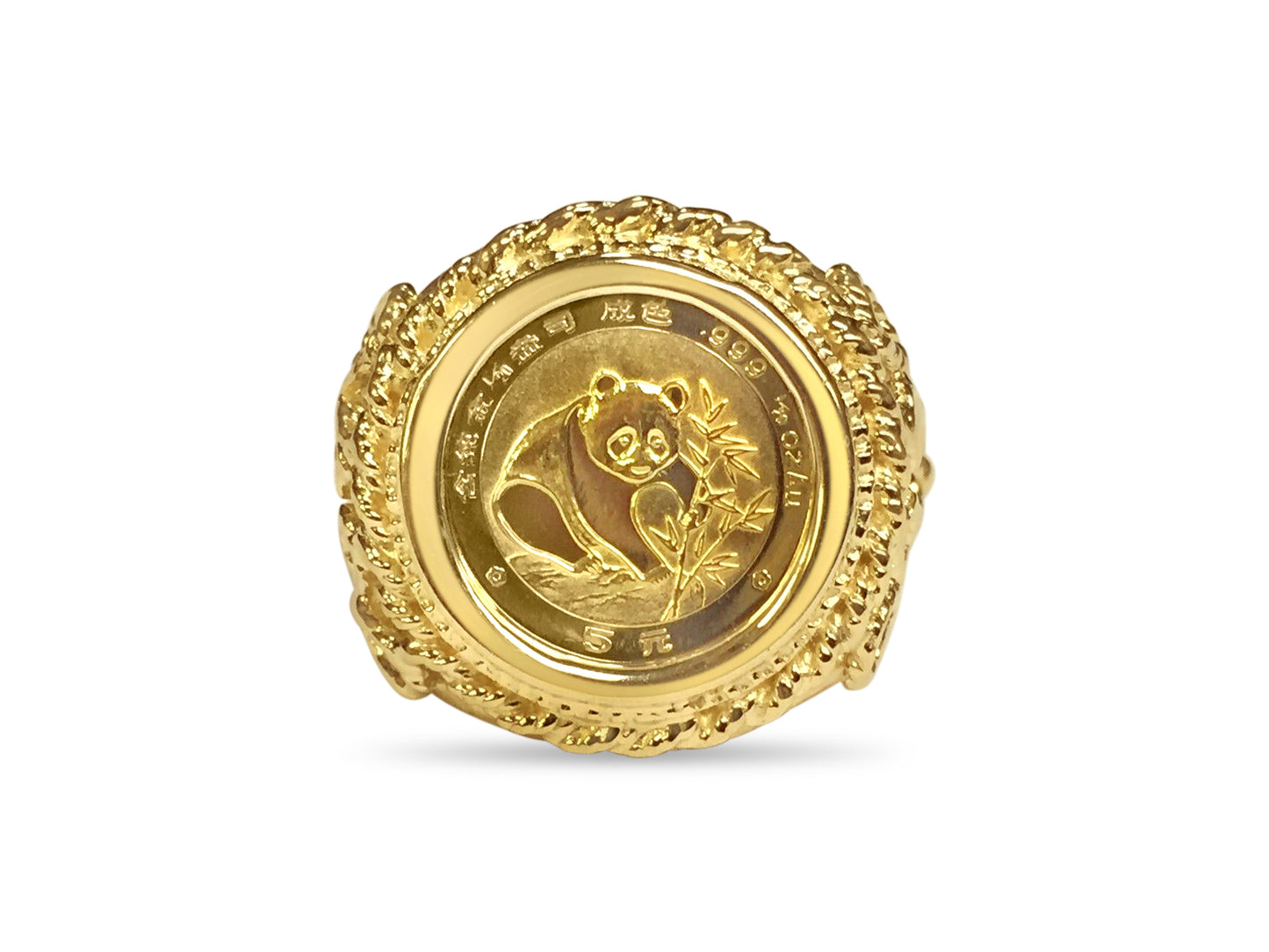 Fancy Solid White/Yellow/Rose Gold Handmade Coin Ring , Chinese Panda Bear Coin ,