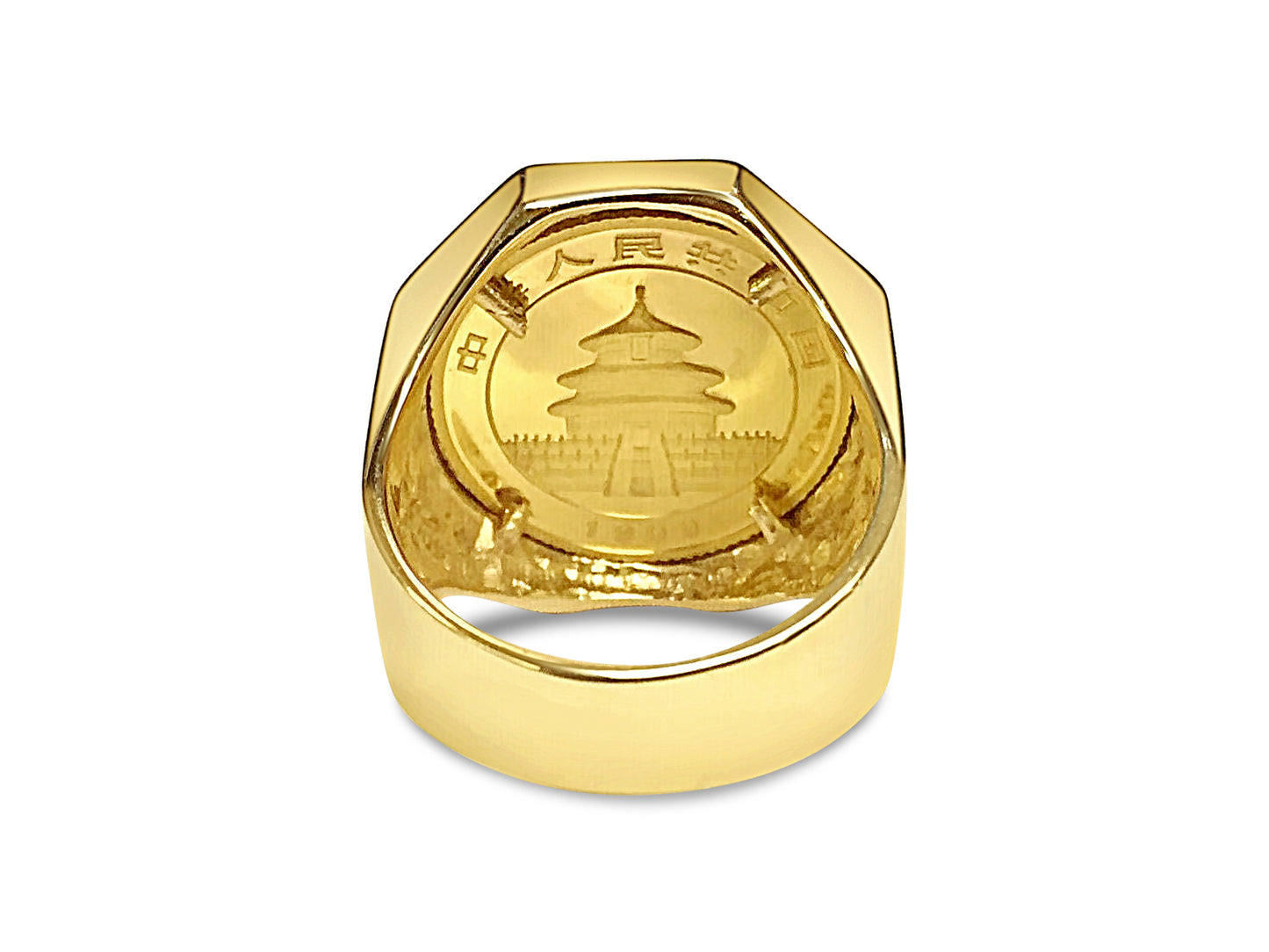 Fancy Solid White/Yellow/Rose Gold Handmade Coin Ring , Chinese Panda Bear Coin ,