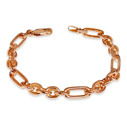 Rolo (Figaro) Solid White/Yellow/Rose Gold Handmade Bracelet , 7mm, 6.5-10 Inch