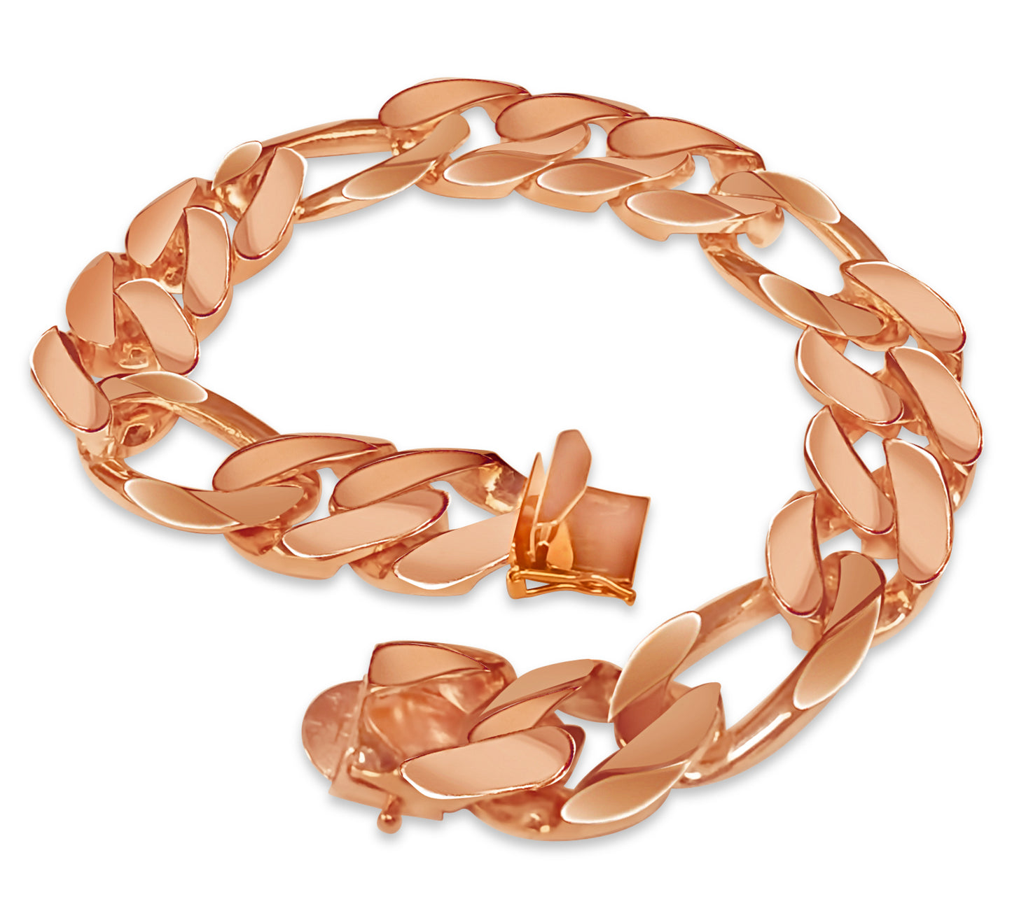 Figaro Solid White/Yellow/Rose Gold Handmade Bracelet , 16mm, 6.5-10 Inch