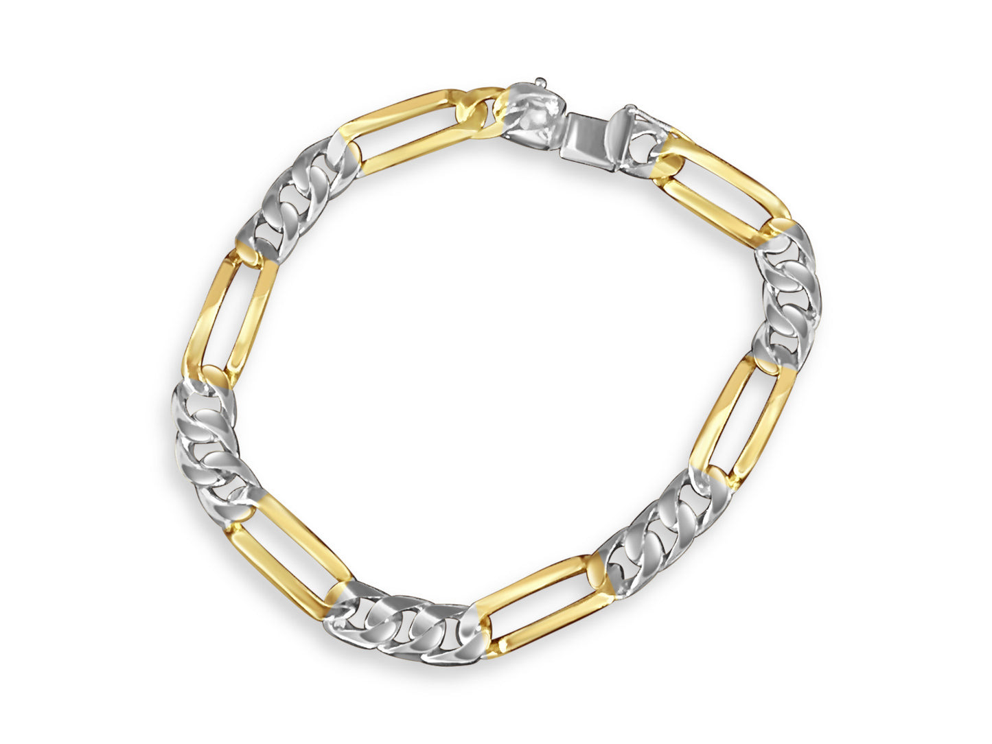 Figaro Solid White/Yellow/Rose Gold Handmade Bracelet , 8mm, 6.5-10 Inch