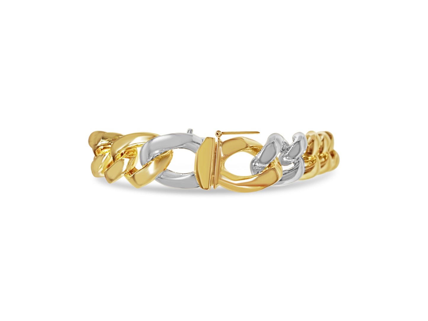 Curb Solid White/Yellow/Rose Gold Handmade Bracelet , 13mm, 6.5-10 Inch