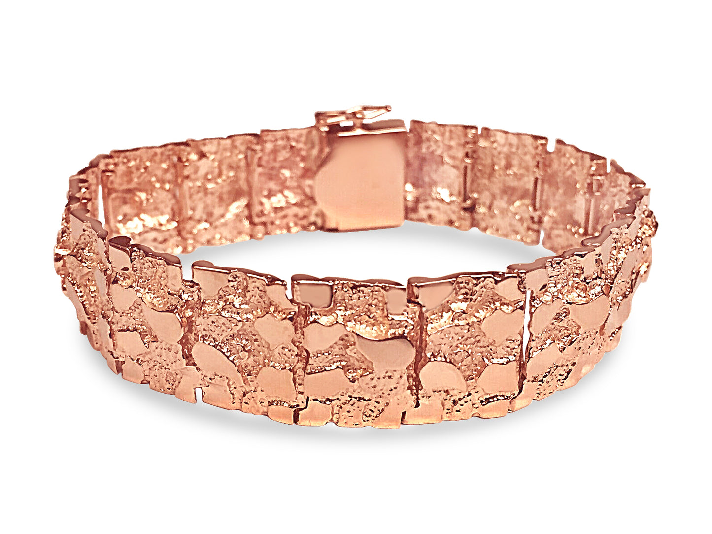 Nugget Solid White/Yellow/Rose Gold Handmade Bracelet , 17mm, 6.5-10 Inch