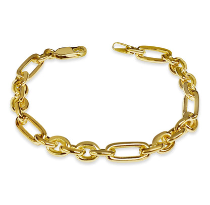 Rolo (Figaro) Solid White/Yellow/Rose Gold Handmade Bracelet , 7mm, 6.5-10 Inch