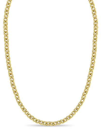 Curb Solid White/Yellow/Rose Gold Handmade Necklace , 17mm, 16-30 Inch