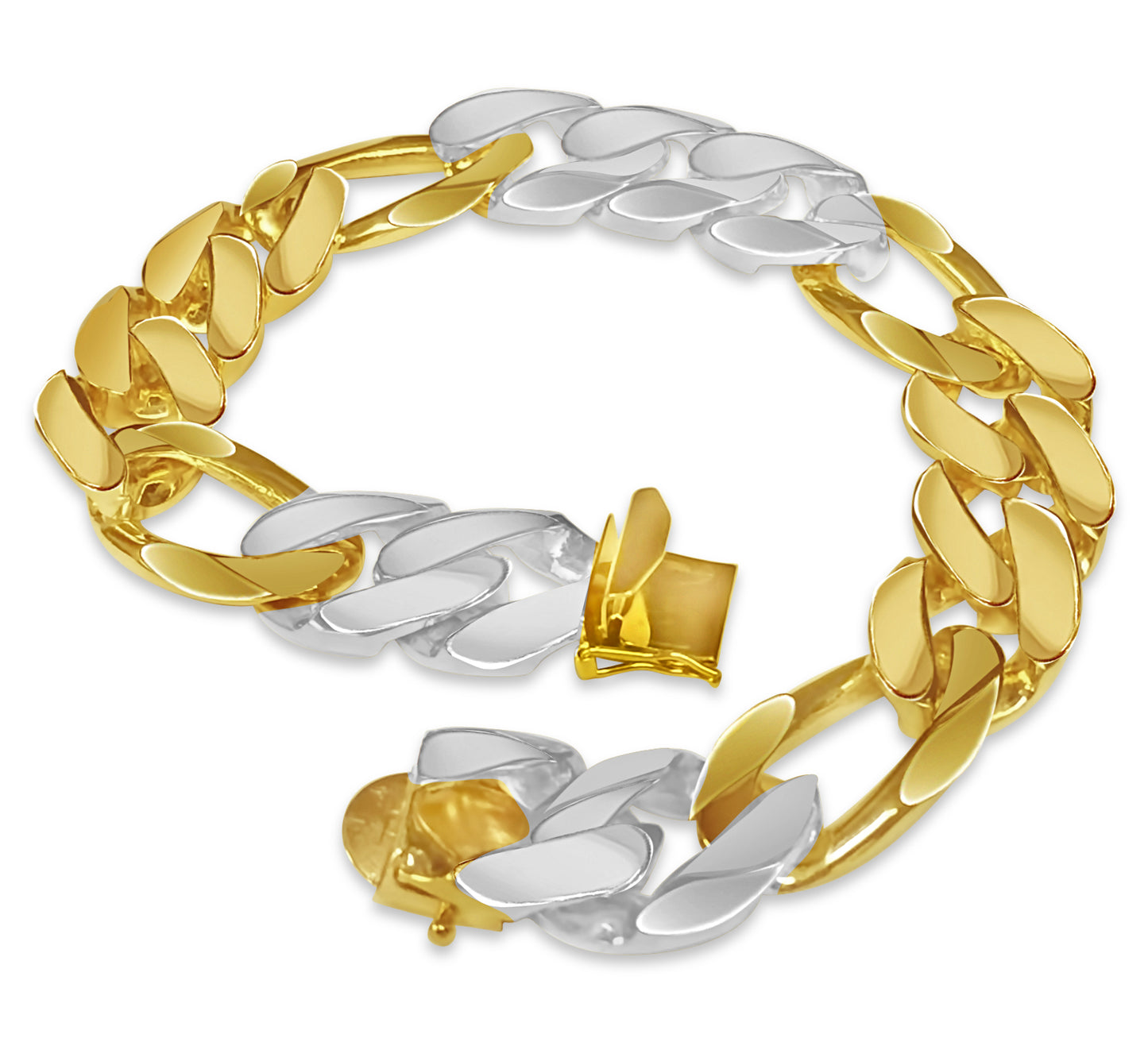 Figaro Solid White/Yellow/Rose Gold Handmade Bracelet , 16mm, 6.5-10 Inch