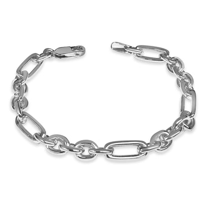 Rolo (Figaro) Solid White/Yellow/Rose Gold Handmade Bracelet , 7mm, 6.5-10 Inch