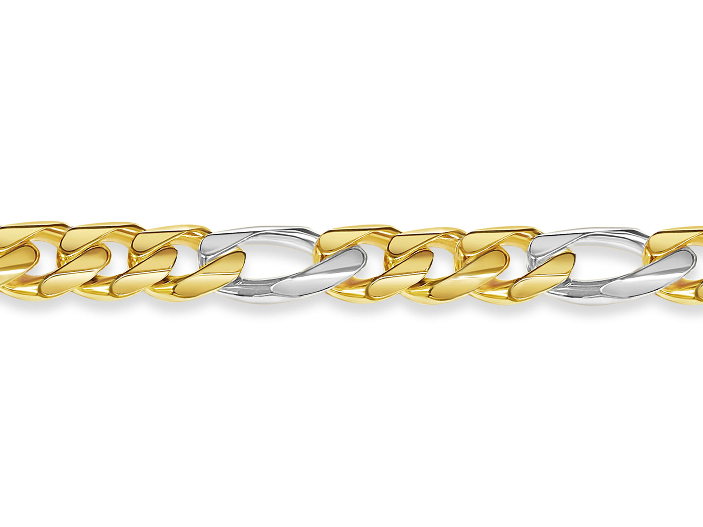 Figaro Solid White/Yellow/Rose Gold Handmade Bracelet , 14mm, 6.5-10 Inch