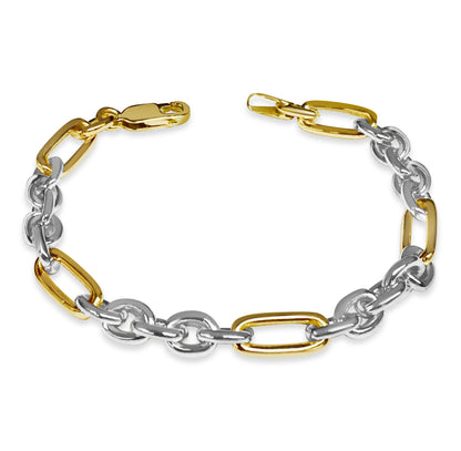 Rolo (Figaro) Solid White/Yellow/Rose Gold Handmade Bracelet , 7mm, 6.5-10 Inch