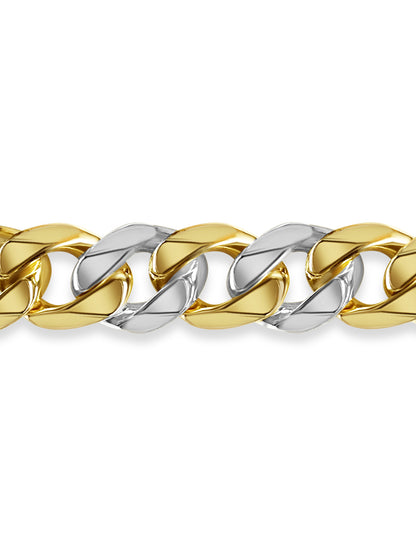 Curb Solid White/Yellow/Rose Gold Handmade Bracelet , 17mm, 6.5-10 Inch