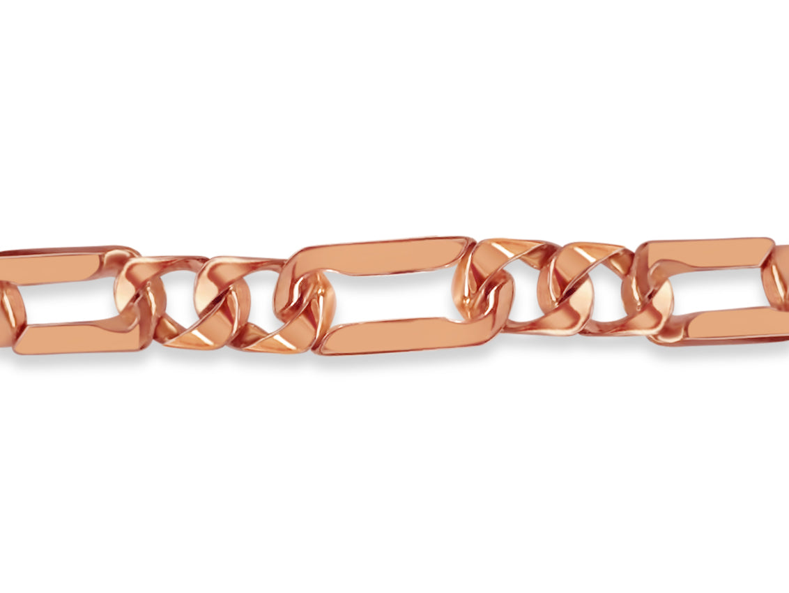 Figaro Solid White/Yellow/Rose Gold Handmade Bracelet , 7mm, 6.5-10 Inch