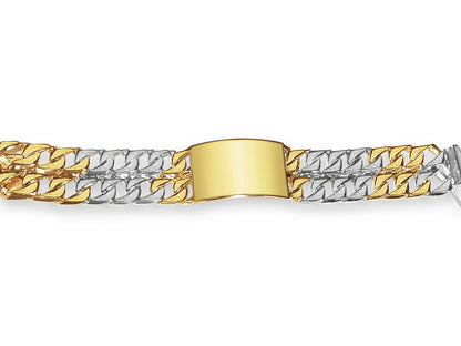 ID Curb Solid White/Yellow/Rose Gold Handmade Bracelet , 27mm, 6.5-10 Inch