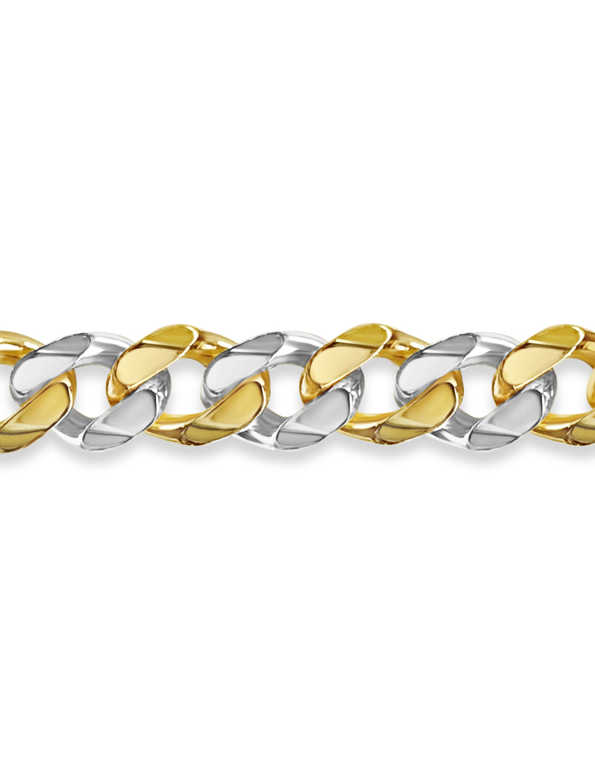 Curb Solid White/Yellow/Rose Gold Handmade Bracelet , 11mm, 6.5-10 Inch