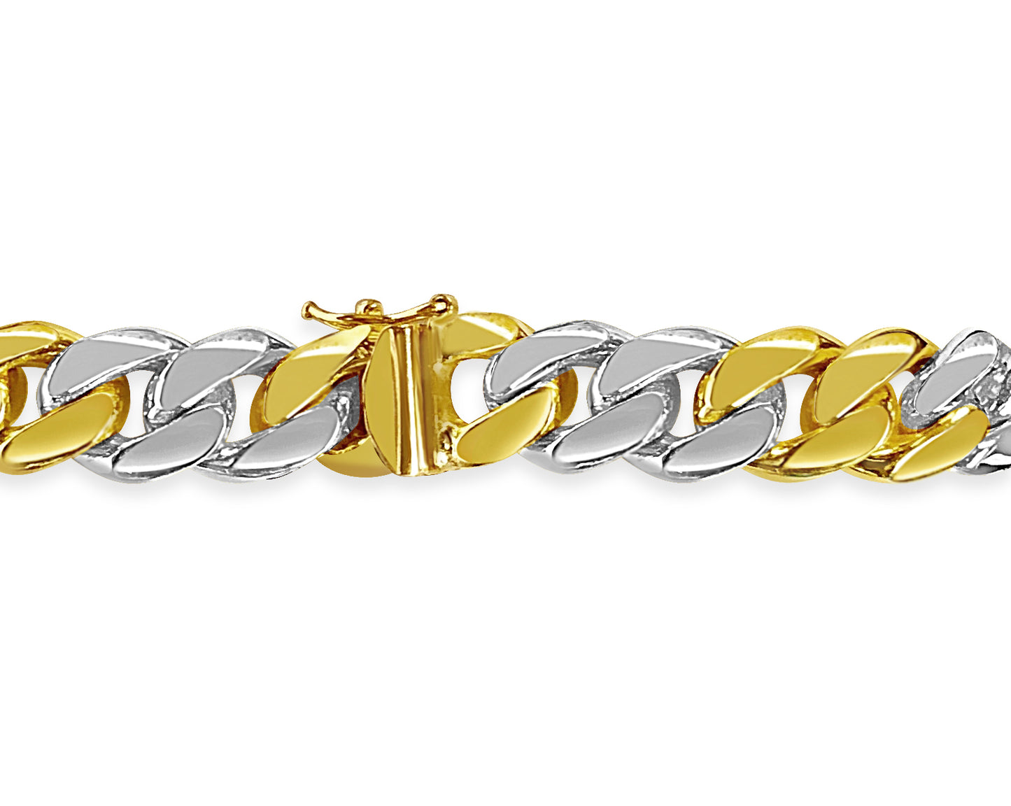 Curb Solid White/Yellow/Rose Gold Handmade Bracelet , 11mm, 6.5-10 Inch