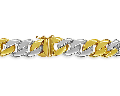 Curb Solid White/Yellow/Rose Gold Handmade Bracelet , 11mm, 6.5-10 Inch