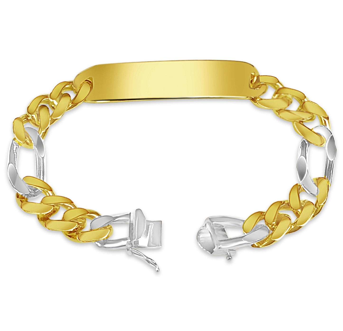 ID Figaro Solid White/Yellow/Rose Gold Handmade Bracelet , 12mm, 6.5-10 Inch