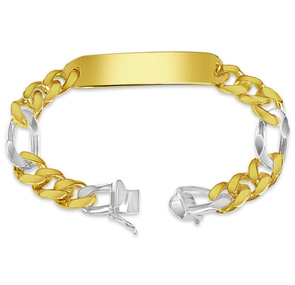 ID Figaro Solid White/Yellow/Rose Gold Handmade Bracelet , 12mm, 6.5-10 Inch