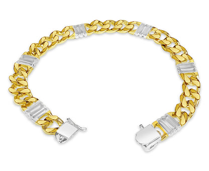 Curb Solid White/Yellow/Rose Gold Handmade Bracelet , 9mm, 6.5-10 Inch