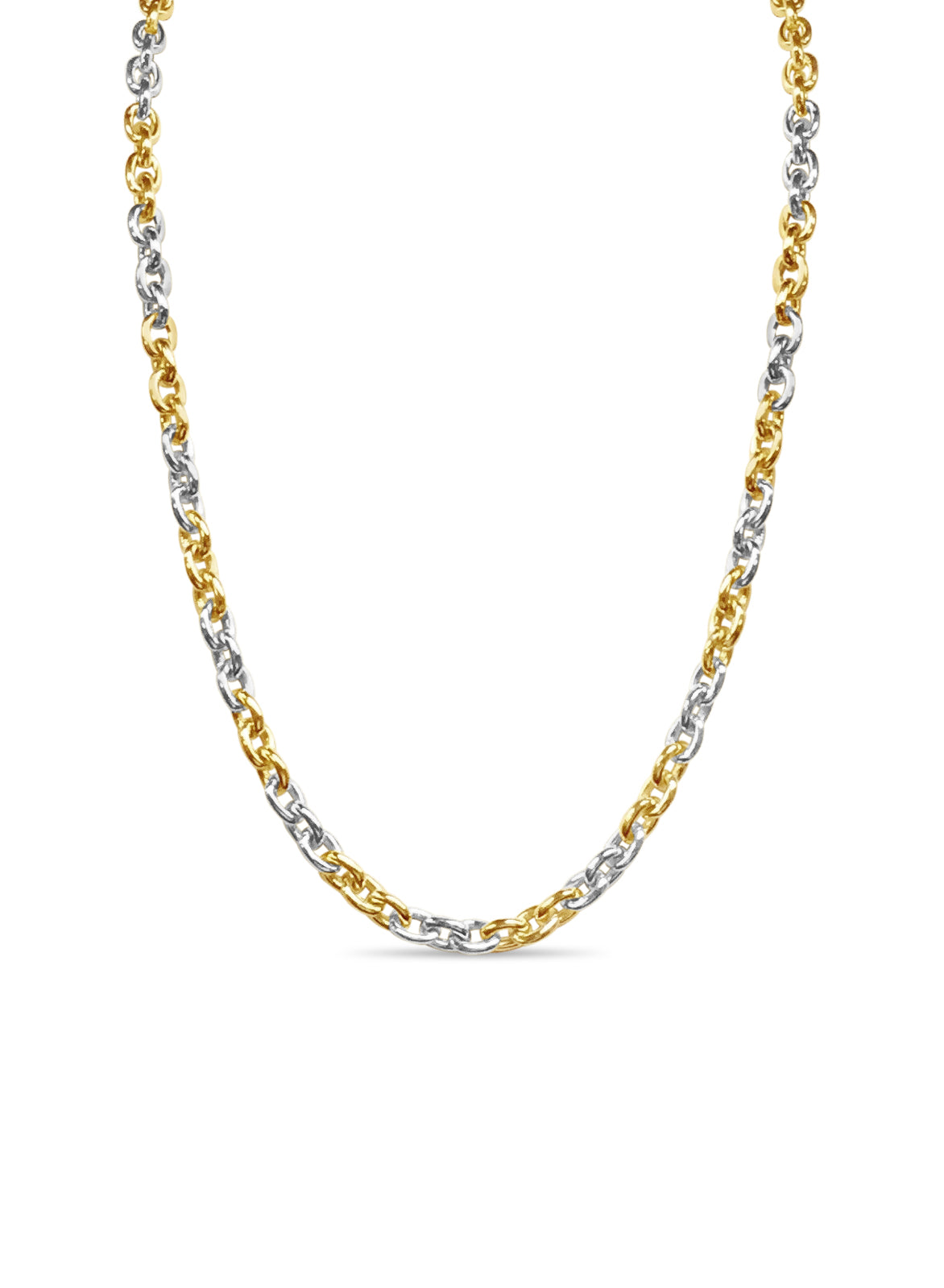 Fancy Rolo Solid White/Yellow/Rose Gold Handmade Necklace , 7mm, 16-30 Inch