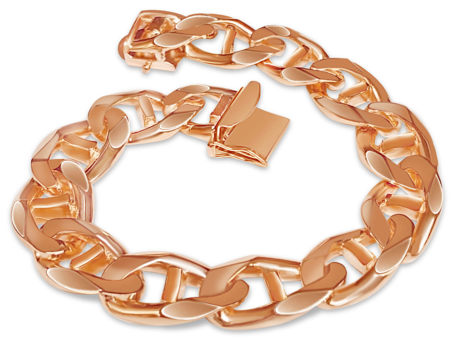 Anchor Mariner Solid White/Yellow/Rose Gold Handmade Bracelet , 15mm, 6.5-10 Inch