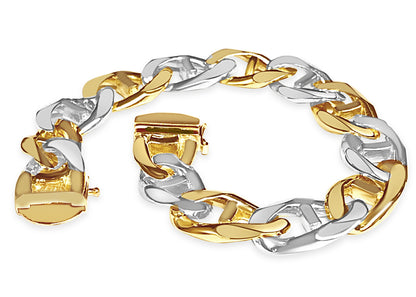 Mariner Solid White/Yellow/Rose Gold Handmade Bracelet , 15mm, 6.5-10 Inch