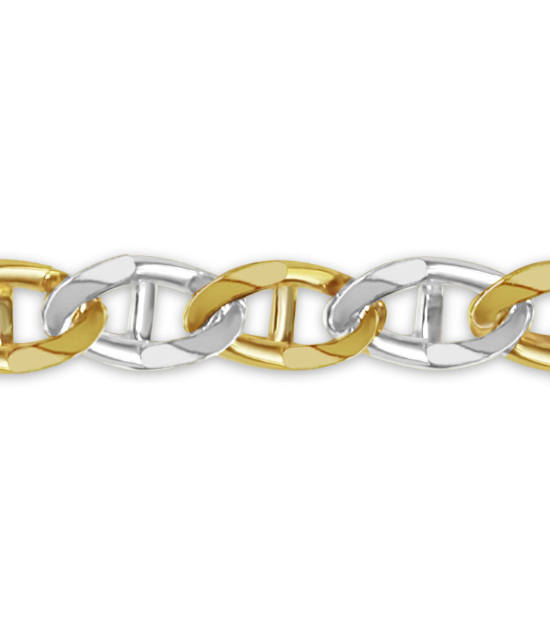 Mariner Solid White/Yellow/Rose Gold Handmade Bracelet , 15mm, 6.5-10 Inch