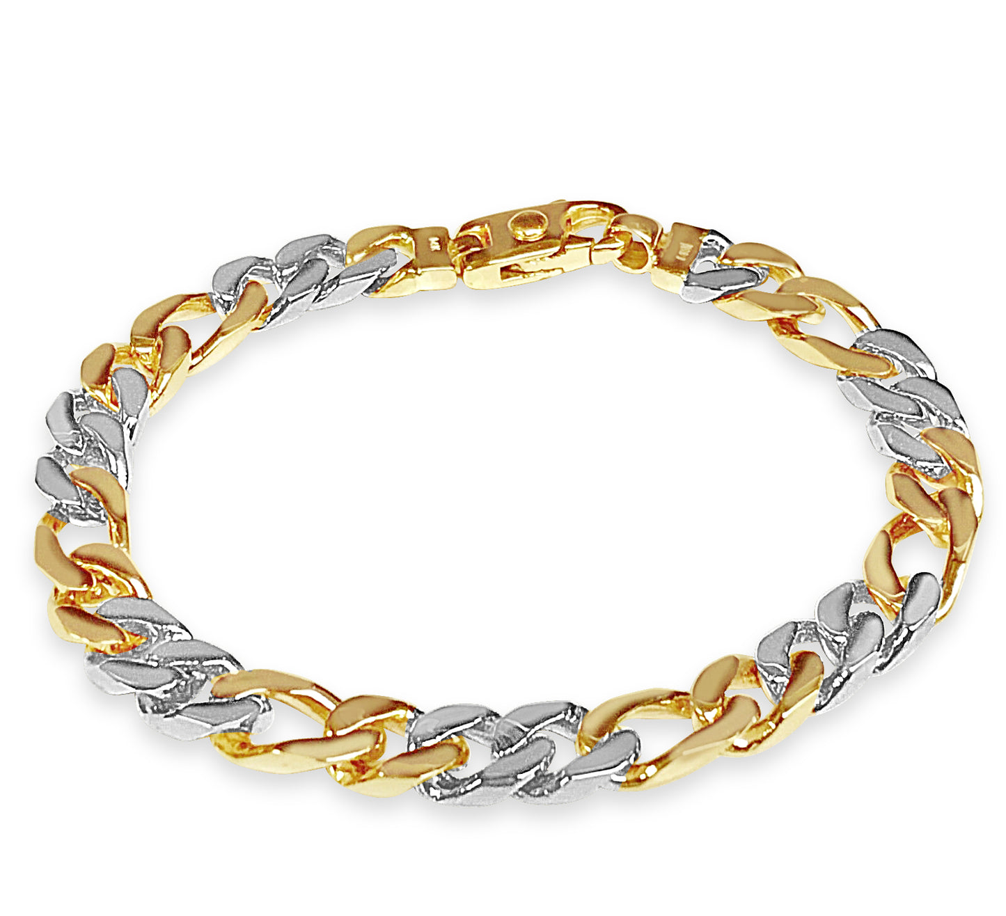 Figaro Solid White/Yellow/Rose Gold Handmade Bracelet , 8mm, 6.5-10 Inch