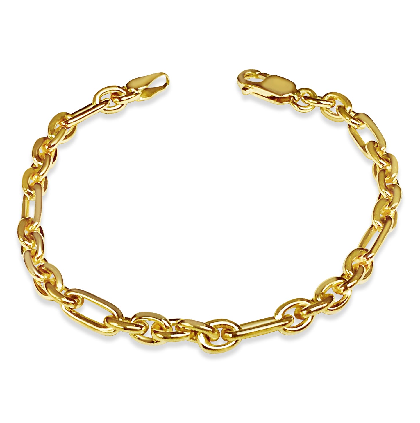 Rolo (Figaro) Solid White/Yellow/Rose Gold Handmade Bracelet , 5mm, 6.5-10 Inch