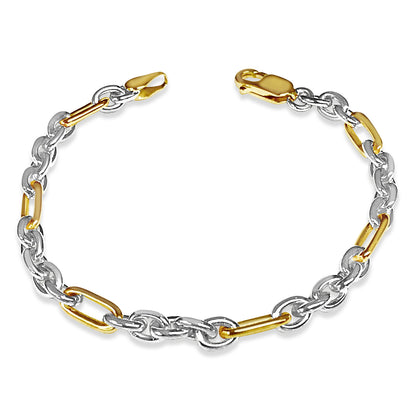 Rolo (Figaro) Solid White/Yellow/Rose Gold Handmade Bracelet , 5mm, 6.5-10 Inch