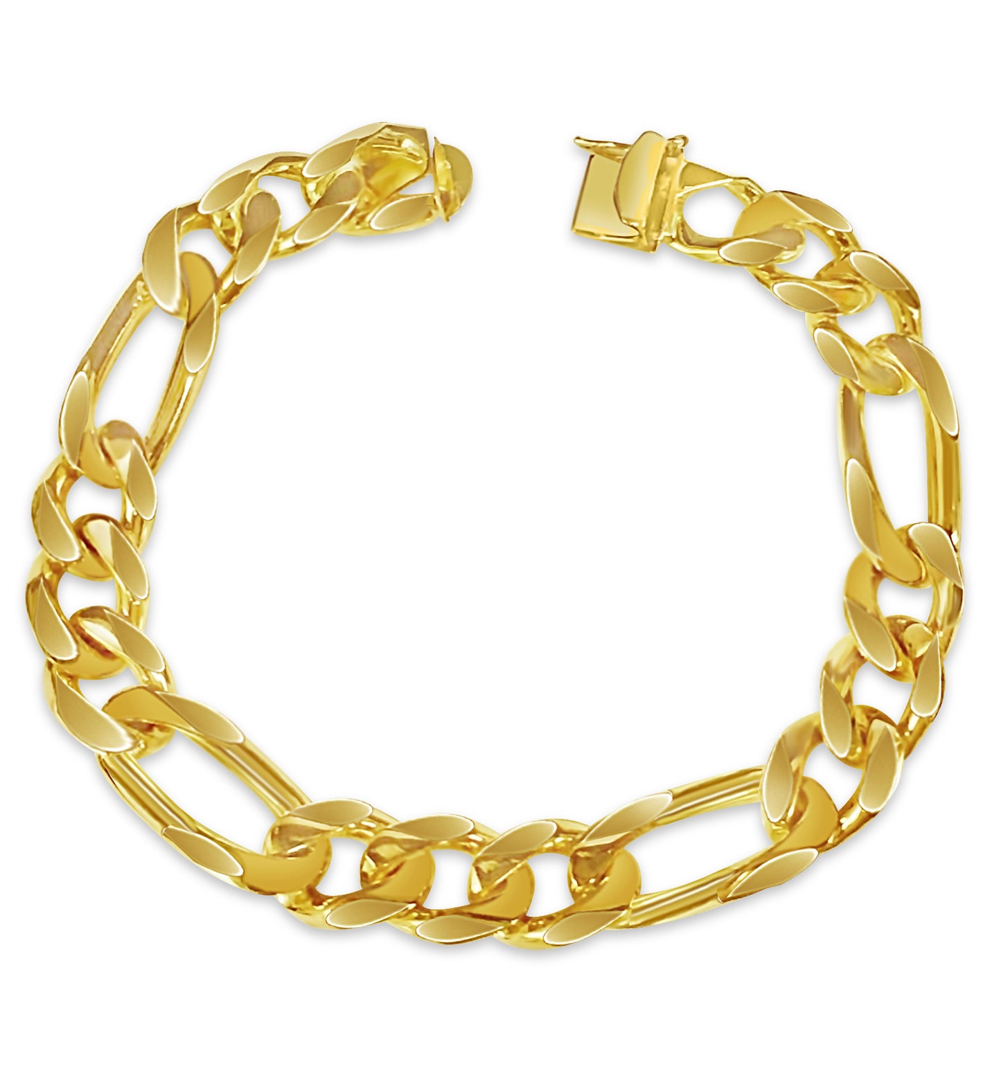 Figaro Solid White/Yellow/Rose Gold Handmade Bracelet , 12mm, 6.5-10 Inch