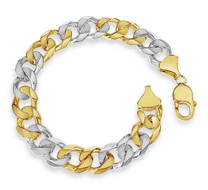 Curb Solid White/Yellow/Rose Gold Handmade Bracelet , 13mm, 6.5-10 Inch